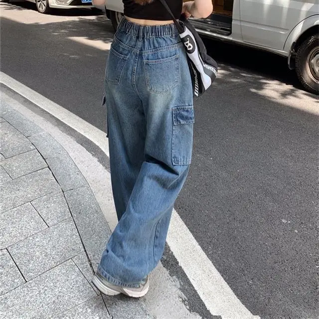 Celana Kerja Jeans Wanita Dengan Tali Serut Dan Banyak Kantong Denim Fit 7