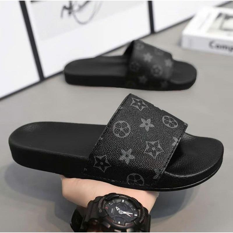 Dép LV nam quai da dán ngang cao cấp đế đúc nguyên khối bền đẹp - Slipper Cao Su
