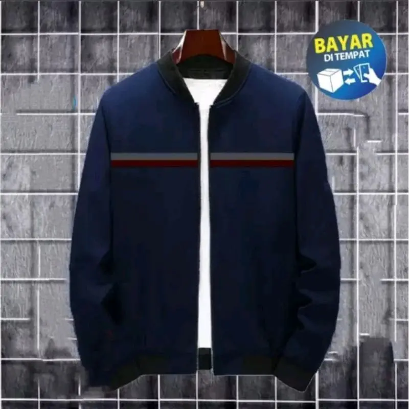 Jaket Bomber Pria Jumbo Taslan Waterproof Hitam/Navy/Maron - Tahan Air dan Awet - Dewasa, Zipper