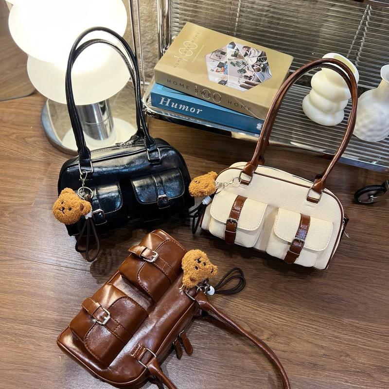 Tặng Móc Gấu Dây Túi Xách Da Pu 2 Đai Cài Cỡ Lớn Đi Làm Đi Chơi Đeo Vai Bag Nữ