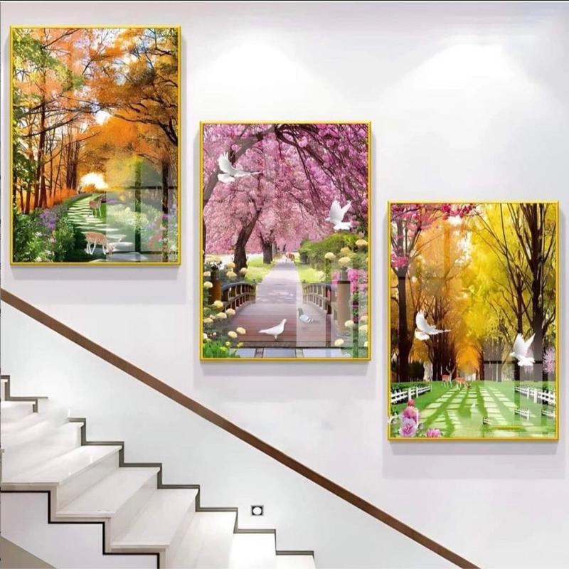 Tranh tráng gương Bộ 3 tranh tráng trí nhà cửa, treo cầu thang . Tặng kèm Đinh treo không cần khoan tường