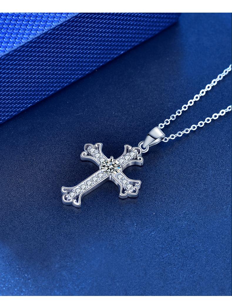 925 Sterling Silver Moissanite Cross Pendant Necklace6