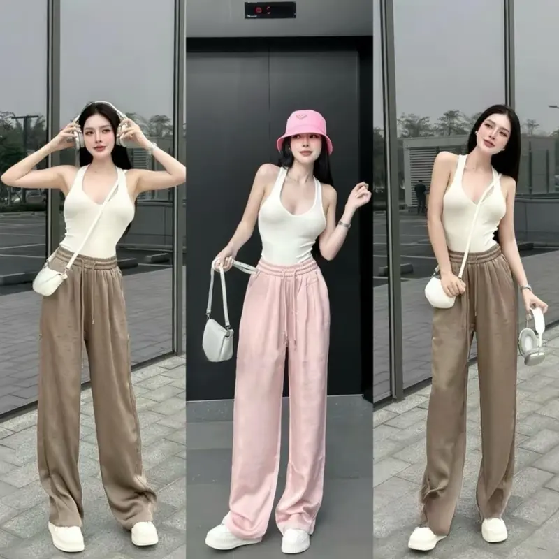 [Giá Mở Bán ] Quần Suông Ống Rộng Chất Lụa Hàn Chữ 3D MinMi.n Siêu Mềm Mát Không Nhăn Nữ pants ( hỗ trợ cắt gấu miễn phí ) 0