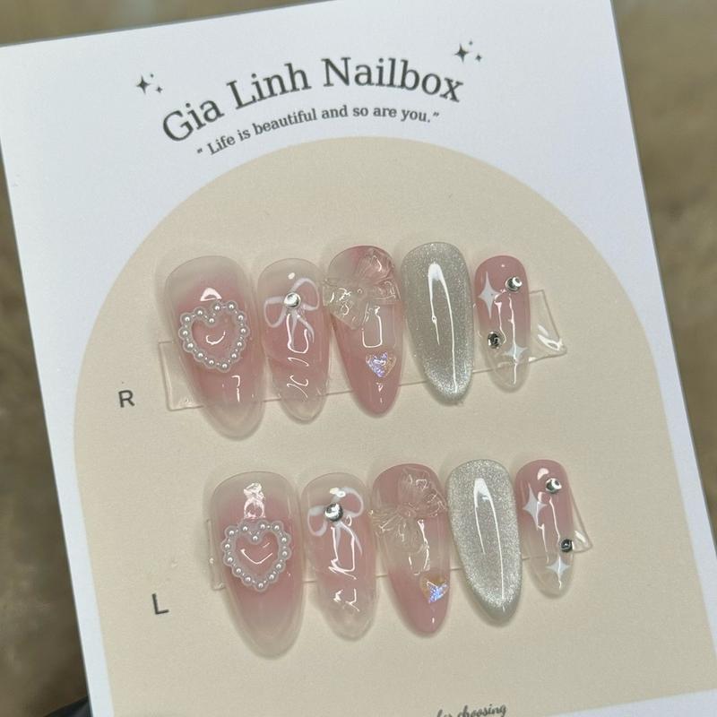 M218 nailbox thiết kế omber hồng mix mắt mèo xinh Làm Nail móng giả mat meo anh trang