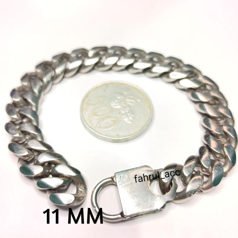 Gelang Rantai Stainless Monel Baja Putih: Elegan dan Tahan Lama, Lebar 7mm, 11mm, dan 14mm Perhiasan Silver Bracelets 2