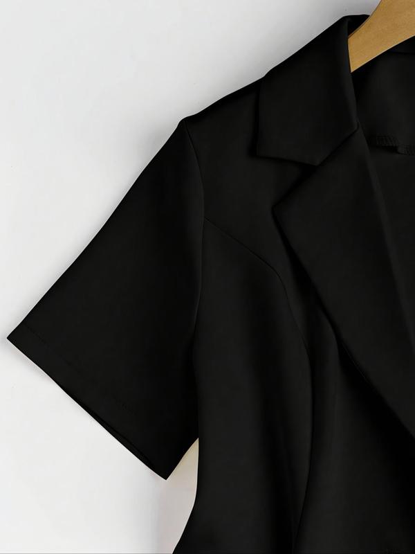 Women's Solid Color Lapel Neck Blazer, Elegant Fashion Outerwear for Work Office Business, Ladies Clothes for All Seasons, Womenswear 3