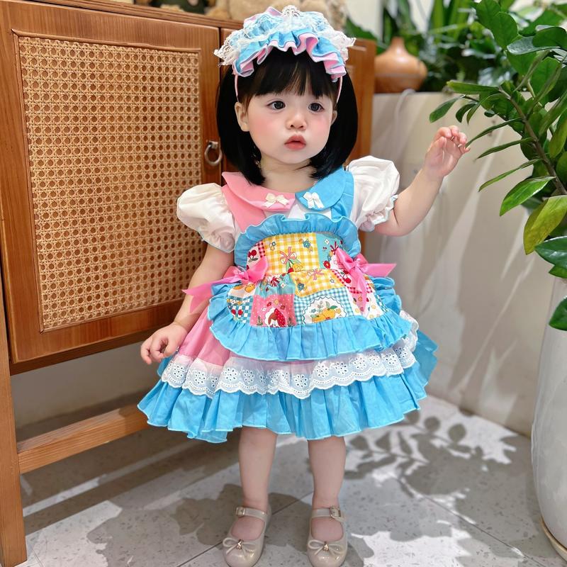   Bé Cưng Store Váy Lolita Cổ Sen 2 Màu Hồng Xanh Yếm Hoạt Hình Chất Thô Cotton Kèm Cài Và Chip 4-19 Kg,Váy Cho Bé Gái Đầy Tháng Sinh Nhật Dự Tiệc 