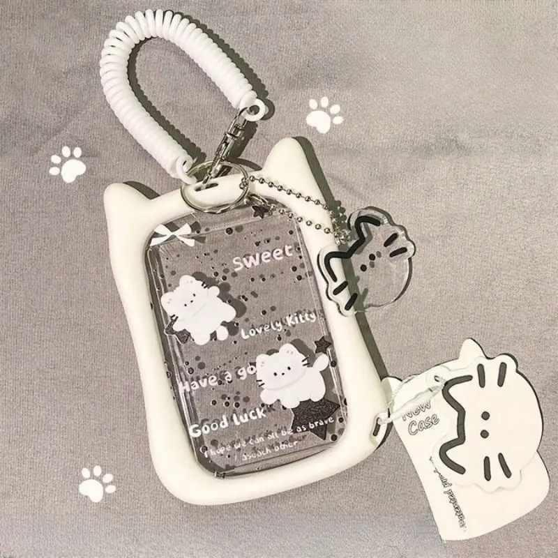 Hộp Đựng Ảnh, Thiết Kế Trong Suốt Dễ Thương, Mặt Dây Chuyền Túi Acrylic Kawaii, Với Thiết Kế Tai Mèo, Cầm Tay, Bảo Vệ Thẻ ID 5