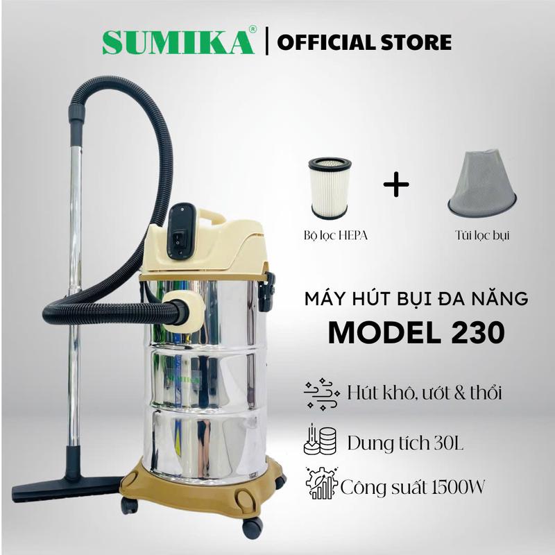 Máy hút bụi đa năng SUMIKA 230, công suất 1500W, thùng chứa 30L, hút bụi, hút nước và thổi bụi