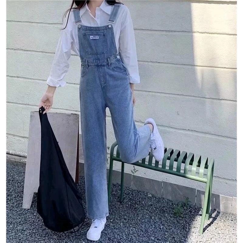 Jumpsuit Overall jeans wanita jeanswash Panjang 0