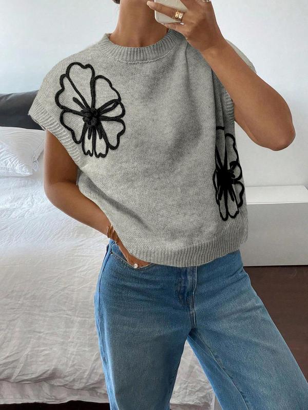 Women's Floral Pattern Sweater, Casual Jumper for Summer, Fashion Women's Knitwear for Daily Wear, Tops 4