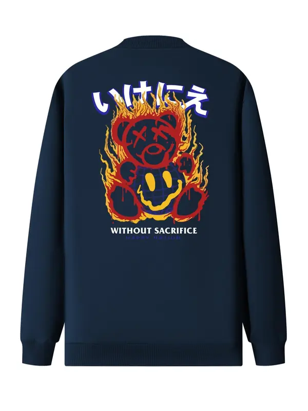 Men's Cartoon Bear & Fire & Letter Print Pocket Zip Up Bomber Jacket, Regular Fit Casual Long Sleeve Mock Neck Outerwear for Fall & Winter, Men's Clothes for Daily Wear 7