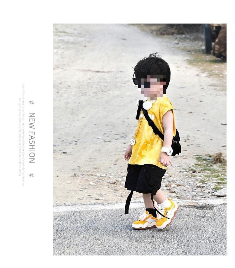Product Introduction of Children's Clothing 2025 Summer New Korean Style Kids Baby Yellow Tie-Dye Cotton Sleeveless Top and Pants Stylish Two-Piece Set 4