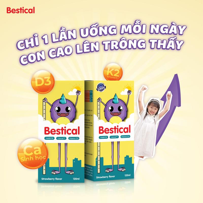Canxi sinh học Bestical - D3, K2 - Hỗ trợ xương răng chắc khỏe (chai 120ml) 1