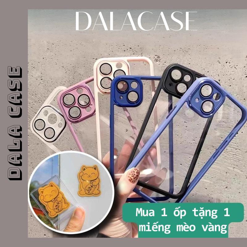 Ốp Lưng Trong Suốt Viền Màu Bảo Vệ Camera , Bảo Vệ Màn Loa N0062 1 Ốp Kèm 1 Mèo Vàng cho ip Xs, XsMax, IP11, 11ProMax, IP12, 12ProMax, IP13, 13ProMax, IP14, 14ProMax Nhựa Nhựa