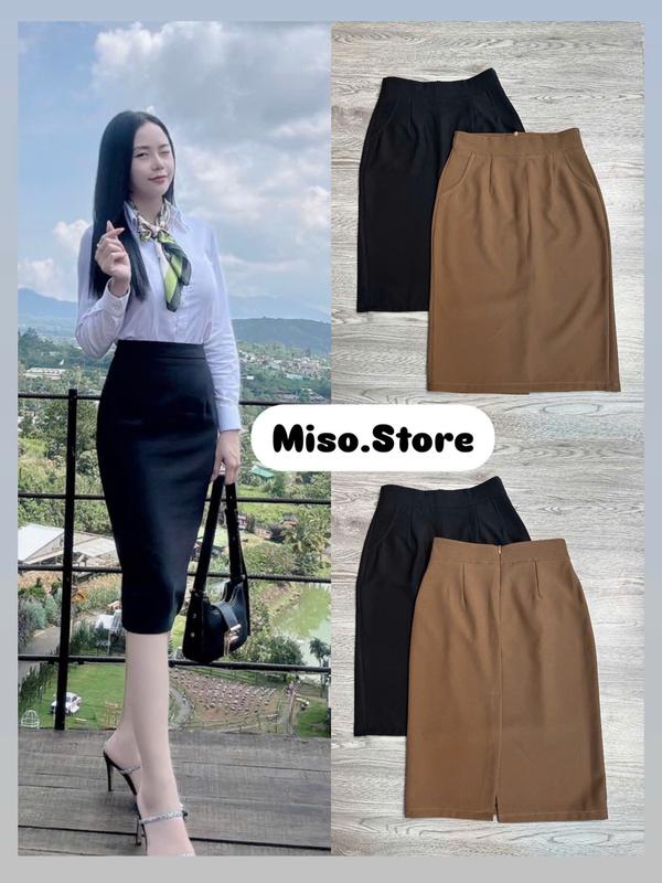 Chân váy bút chì một lớp xẻ tà sau có túi chéo dài 60cm 008 Nữ Women