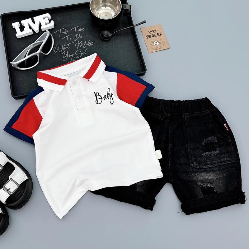 Bộ Polo đẹp bé trai cổ bẻ chất mềm mát + Quần jean mềm co giãn Size 7-27kg Bé đi học,đi chơi,chụp ảnh,,,