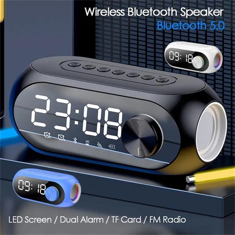 Product Introduction of Wireless Bluetooth Speaker HD LED Display Multifunction Stereo Bass Speakers Alarm Clock FM Radio TF Card Aux Music Playback 30