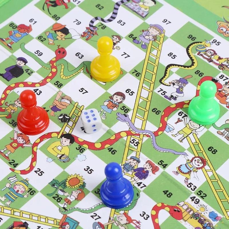 Product Introduction of Hot 1 Set Snake Ladder Educational Kids Children Toys Interesting Board Game Set Portable Flying Chess Board Family Board Game 13