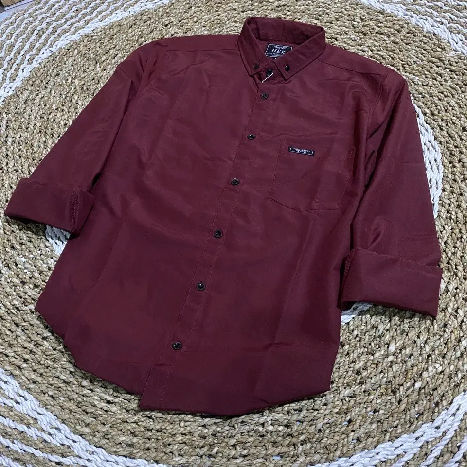 Kemeja Polos Pria Lengan Panjang Formal Maroon Size M L XL XXL