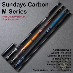 Stick Billiard Sundays M-Series Carbon Graphite M Series Cue 12.5mm Black - Stick Billiard Karbon Stik Karbon FiberGlass Hitam