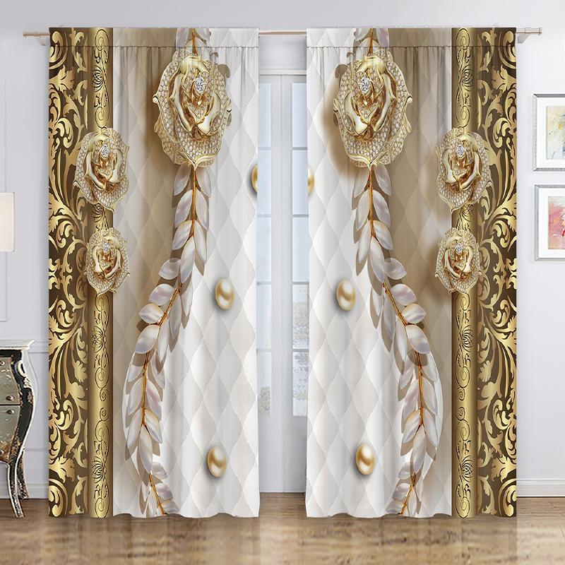 Product Introduction of 1 Pair Floral & Jewelry Pattern Curtain, Vintage Luxury Blackout Curtain for Bedroom Living Room Study Home Decor, Spring Decorations for Home Living Room Bedroom 3