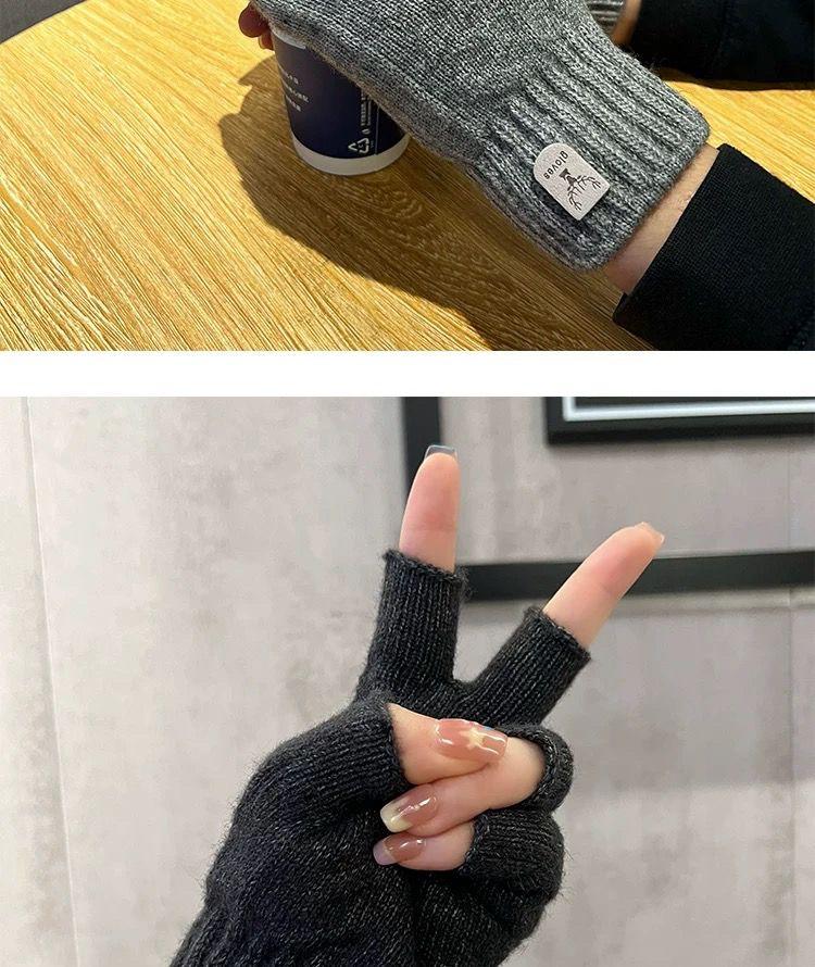 Product Introduction of 2024 Gloves Men's Open Finger Winter Half Finger Riding Student Writing Thick Wool Knitted Leaking Finger Cold-Proof Warm 6