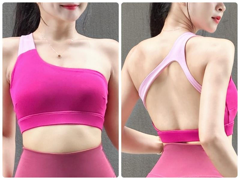 Áo Bra Thun Sport Thể Thao Nữ Lệch Vai Phối Màu Tập Yoga, Gym, Aerobic