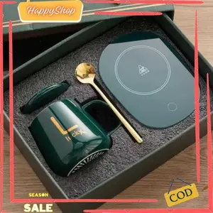 Gelas Set Keramik Dengan Pemanas Listrik 55 Derajat Penghangat Kopi Teh Hadiah Souvenir Ultah Wedding KS001 Mug