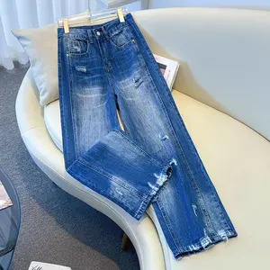 Boyfriend.Jeans Bigsize Celana Jeans Wanita Panjang Wide Leg High Waist Jumbo dengan Detail Ripped - Gaya Retro Modern