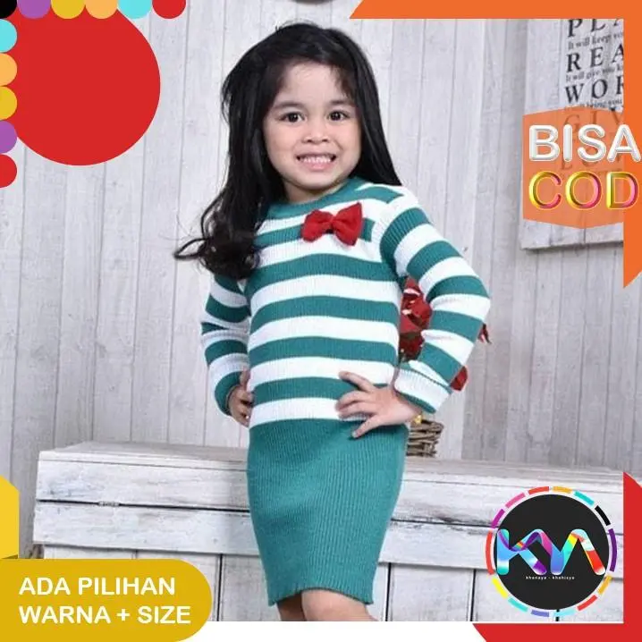 Baju Rajut Dress Anak Perempuan 1 2 3 Tahun Dress rajut Panjang dres rajut anak kids motif blaster
