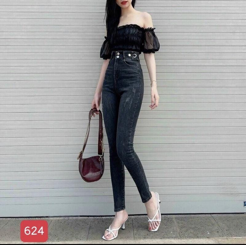 MS624 Quần jean nữ ôm xanh đen 2 nút - chất liệu denim co giãn 4 chiều