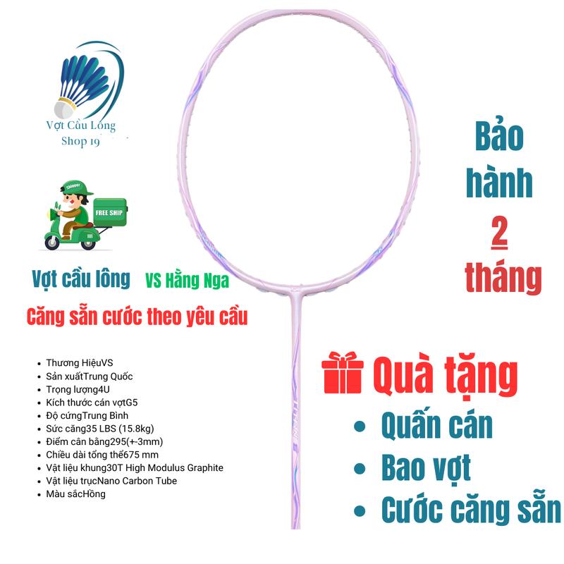  Vợt cầu lông VS Titan 6 màu hồng căng 15kg đã được đan lưới sẵn theo yêu cầu có tặng kèm quấn cán và bao vợt 