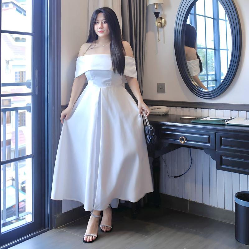 ĐẦM THIẾT KẾ BIGSIZE BẸT VAI TRƠN D362 (TÁO ĐỎ BIGSIZE 55-90KG) 0