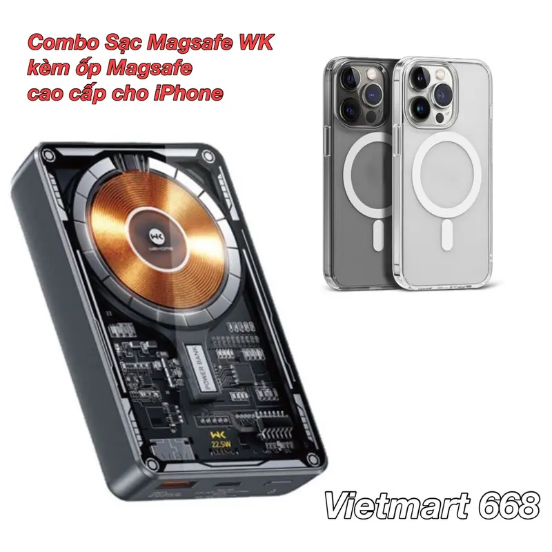 Combo Sạc Dự Phòng Từ Tính Không Dây 10000mAh WEKOME WP-289 Kèm Ốp Magsafe Cao Cấp Cho iPhone - Thiết Kế Nhỏ Gọn, Trong Suốt, Hỗ Trợ Sạc Nhanh Lên Đến 22,5W 0