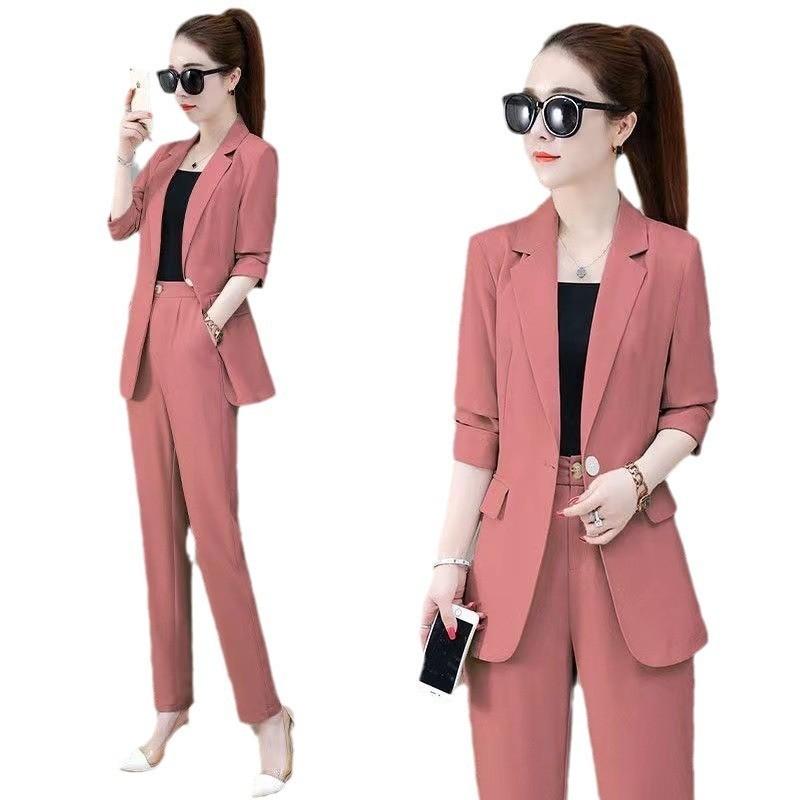 Bộ Đồ Công Sở, Bán Chạy, Dành Cho Nữ, Trang Phục Công Sở Trang Trọng, Ngoại Cỡ, Dáng Rộng Rãi Và Thường Ngày, Bộ Hai Mảnh, Thích Hợp Cho Mùa Xuân Và Mùa Thu, Áo Khoác Bộ Đồ Nữ, Caot Blazer + Quần Dài 1