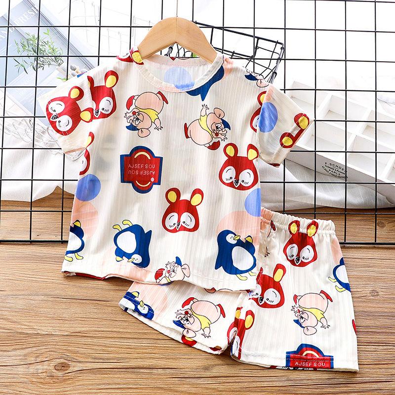 Product Introduction of Quần Áo Ngủ Mùa Hè, Cho Trẻ Em, Bộ Đồ ngắn Tay, Cho Bé Trai Và Bé Gái, Tay Lửng, Đồ Ngủ Cho Em Bé Hai Mảnh, Làm Bằng Lụa Lạnh Mỏng, Thích Hợp Cho Điều Hòa Không Khí, Quần Áo 1