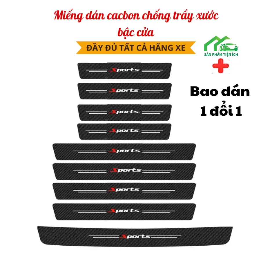 Set 5 và 9  Nhãn Dán  Chống Trầy Xước BC2 Bảo Vệ Bậc Cửa Và Dán Cốp Ô Tô Bằng Sợi Carbon Bền Đẹp nhãndán phụkiệnôtô