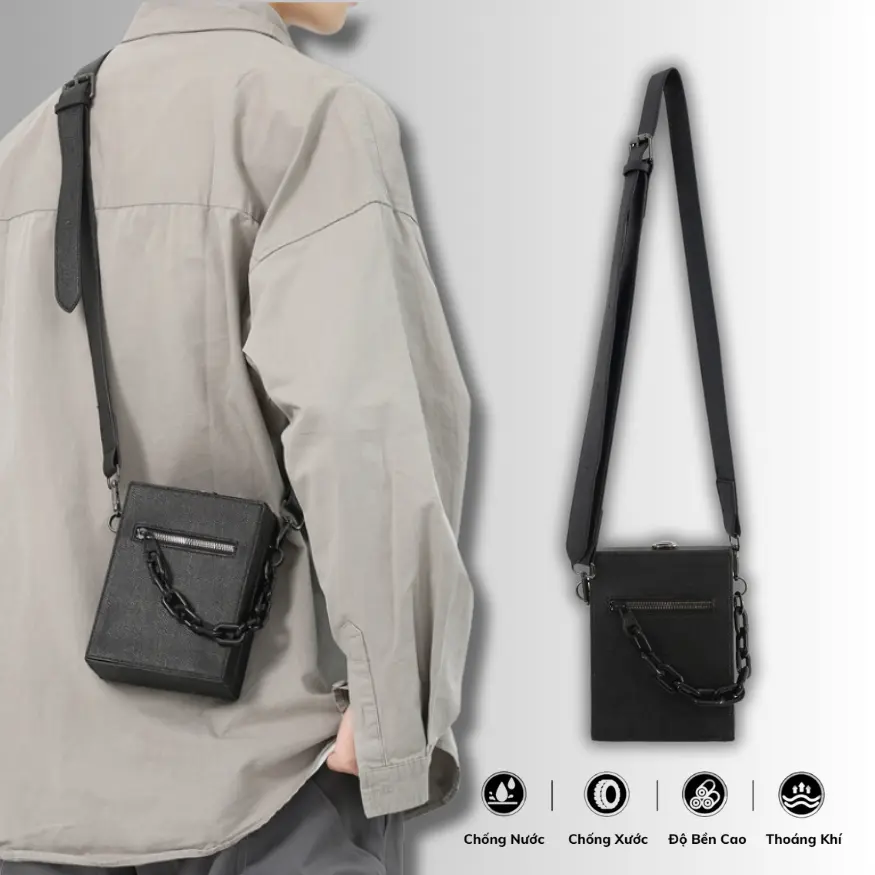Túi Đeo Chéo Da Hộp Vuông Unisex Sang Trọng Dễ Phối Đồ Đựng - 6936 Bag Đeo Vai Đeo Chéo Túi Nam