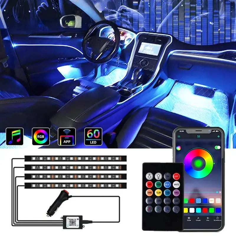 [Dapatkan Bonus] Lampu interior mobil LED dashboard + remote control sensor musik 0