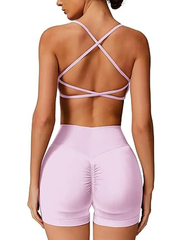 Women's Criss Cross Backless Crop Sports Bra & High Waist Shorts Sports Set, Breathable Comfortable Sports Set for Yoga Gym Workout Running, Ladies Sportswear for All Seasons 2
