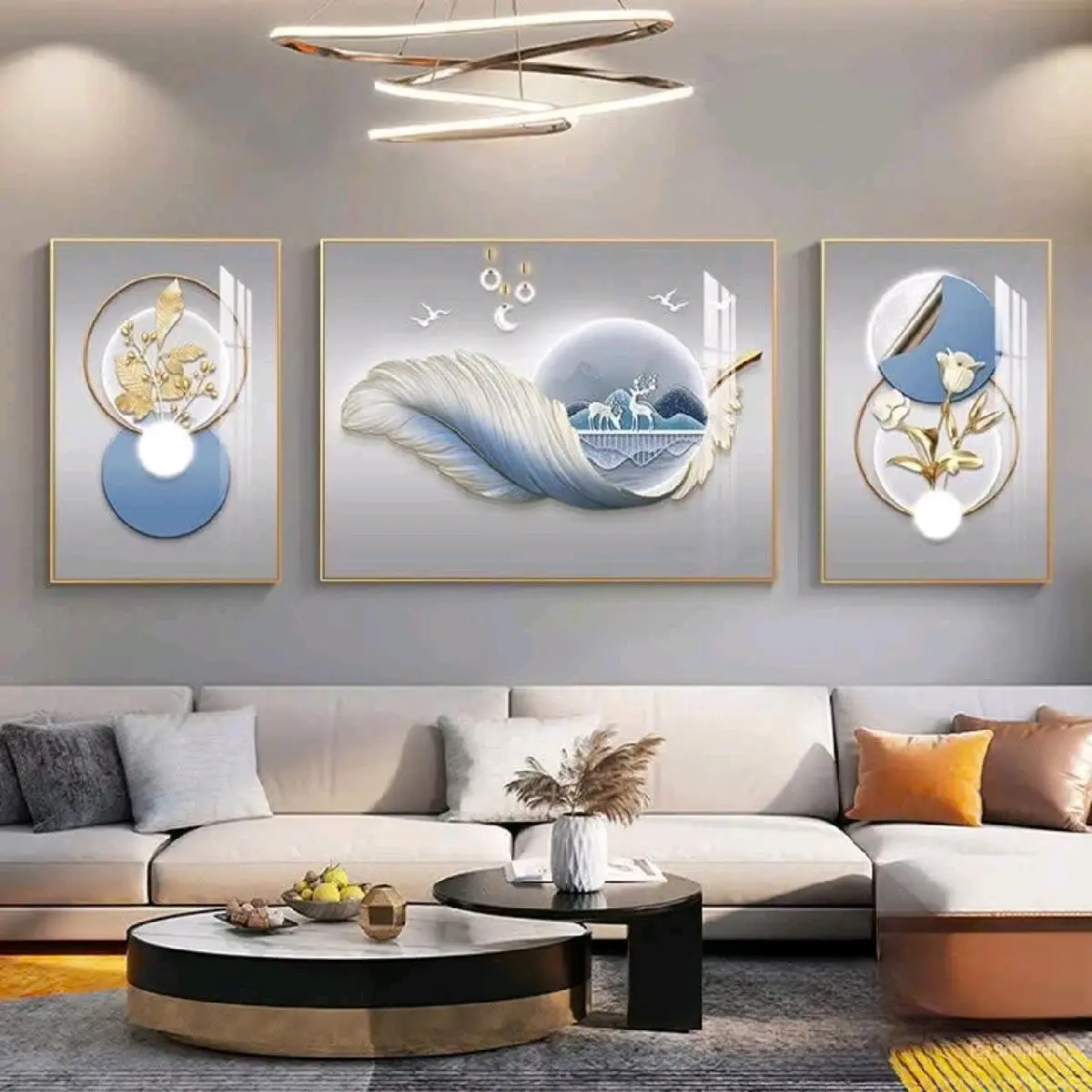 {2mx1m Khổ Lớn}Tranh Treo Tường Bộ 3 tấm phong cách hiện đại tinh tế/ tranh tráng gương khổ lớn/ cỡ theo yêu cầu chat shop Decor Decor Phòng Trang Trí Nhà Phòng Khách