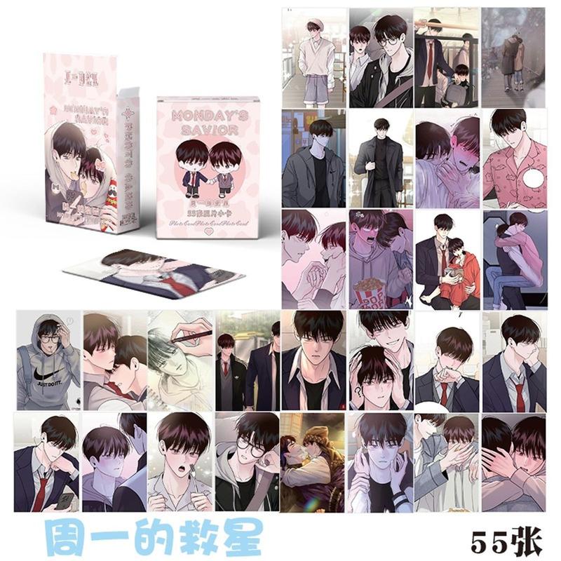 Hộp 55 thẻ ảnh Monday's Savior Sự cứu rỗi Thứ Hai Wageul lomo card anime manga hologram Korean Comics BL Manhwa Boylove