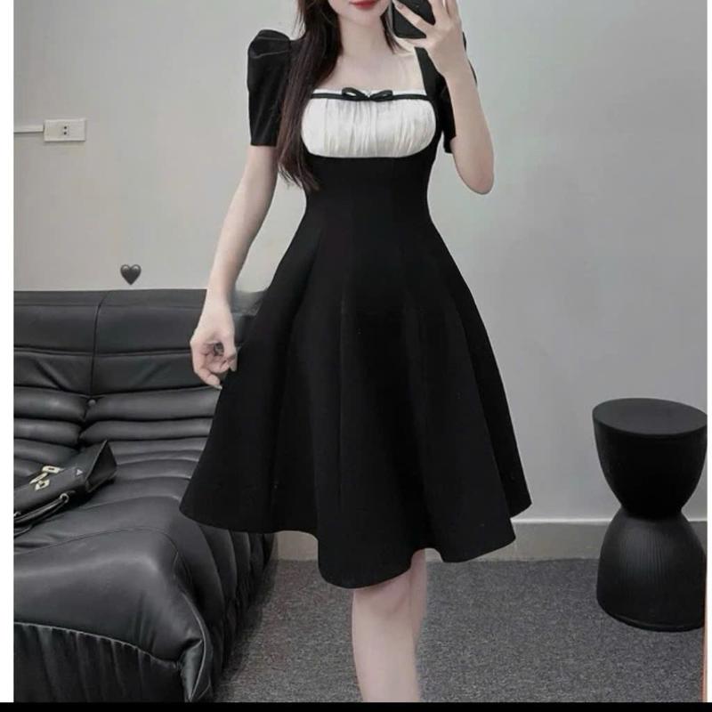  Đầm Váy Dáng Xòe Cổ Vuông Thời Trang Nữ - Vải Cotton Lạnh Không Co Giãn 