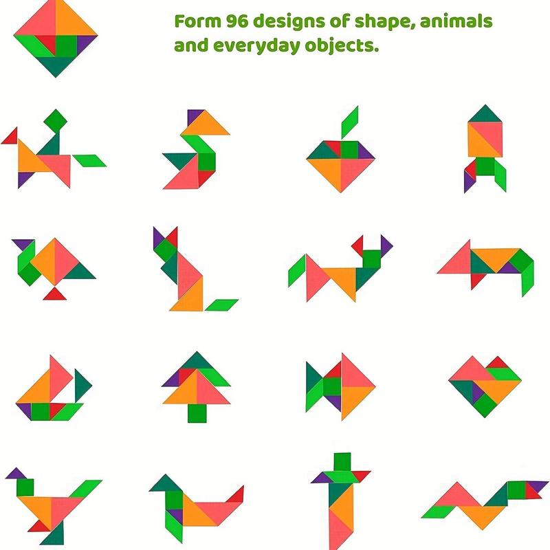 Product Introduction of Tangram Puzzle Book, Random Color Tangram Puzzle Toy, Early Education Learning Challenge Toy, Gift for Boys & Girls 5