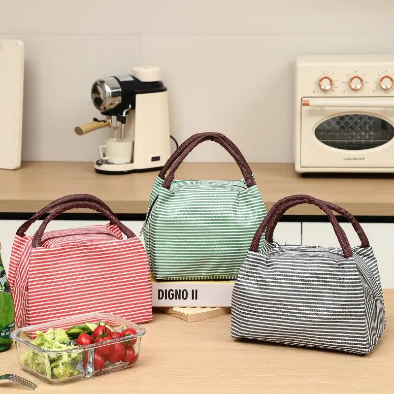 Striped Pattern Lunch Bag, 1 Count Reusable Lunch Handbag, Insulated Lunch Bag for Work Travel Picnic, Home Supplies 0