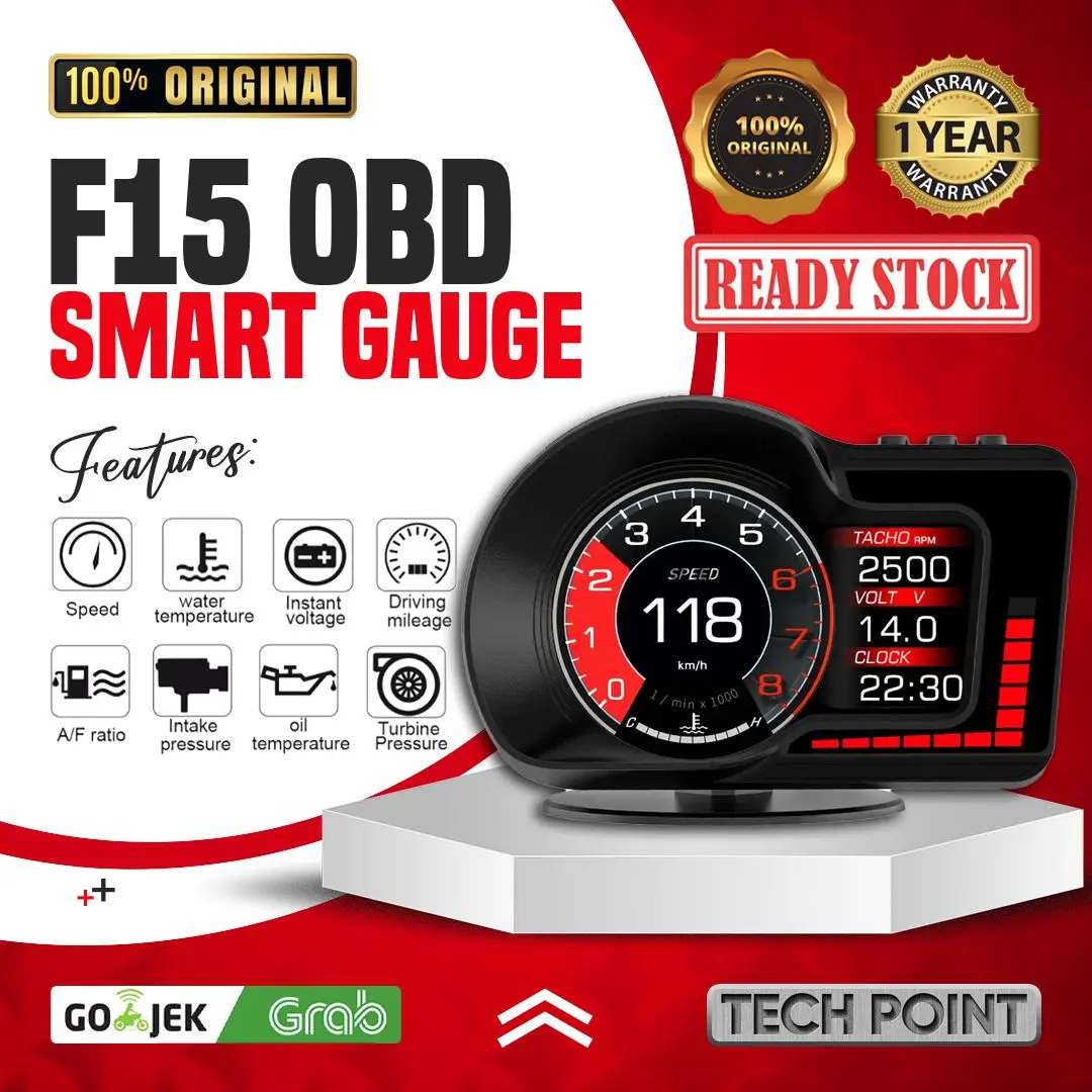 Universal OBD Car HUD Smart Gauge Speedometer Digital Mobil Dengan Alarm - F15