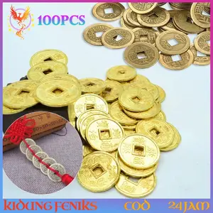 100pcs Koin Dekorasi 1cm Tembaga Emas/Cuprum Feng Shui Kekayaan Antik Tionghua Gantungan Hadiah