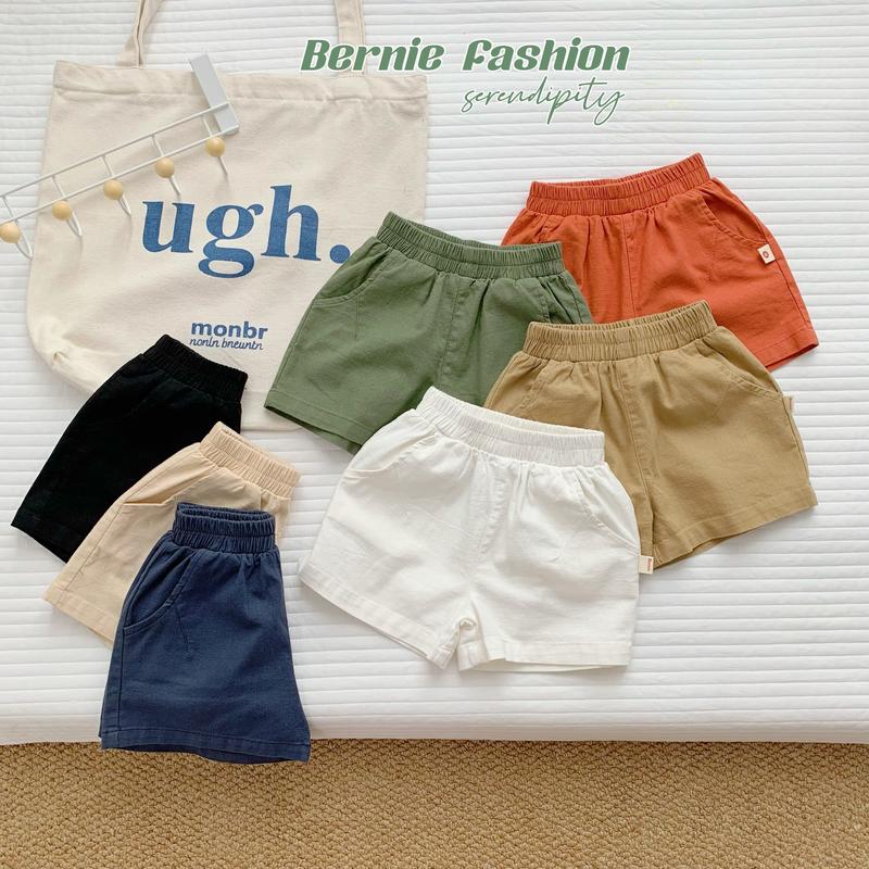 Quần sooc đùi quần short linen kaki mềm bé trai, bé gái unisex có túi màu đen rêu cam be trắng nâu BERNIE