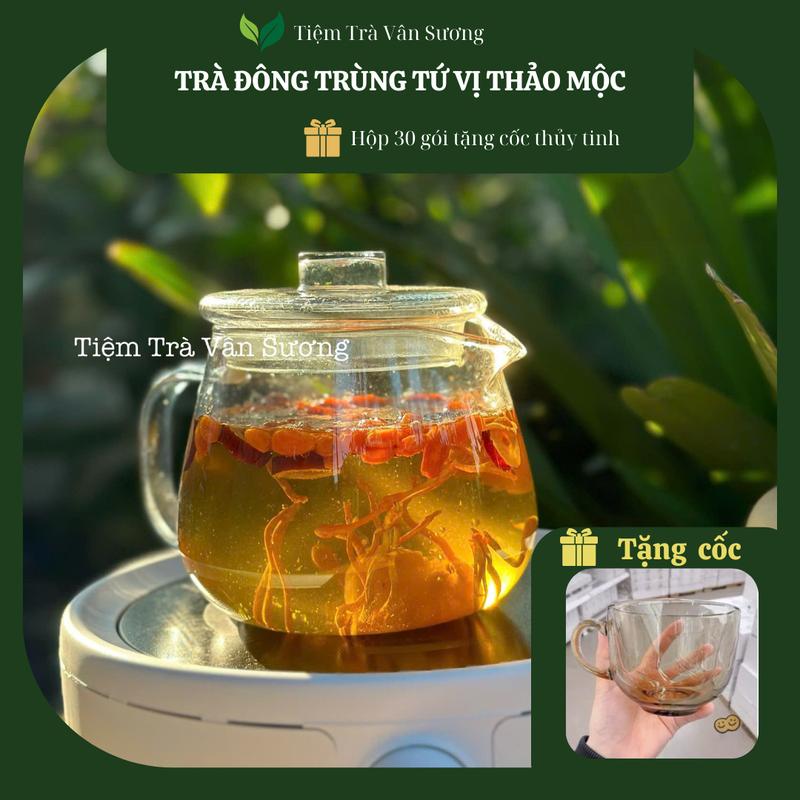 [Ưu đãi] Combo 2 hộp Trà đông trùng tứ vị thảo mộc tặng 1 cốc thủy tinh, bồi bổ khí huyết, an thần ngủ ngon, dưỡng nhan,  nước trà tea chè, Tết